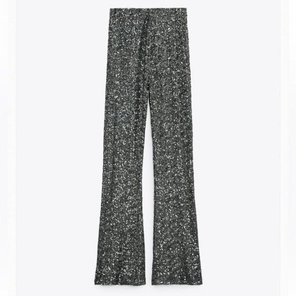 ZARA FLARED SEQUIN LEGGINGS - Picture 4 of 13